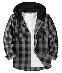ZITY Men's Flannel Hoodie Shirts Casual Button Down