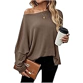 RoseSeek Women's Oversized Tshirts Long Sleeve Off The Shoulder Tops Waffle Knit Tee Top