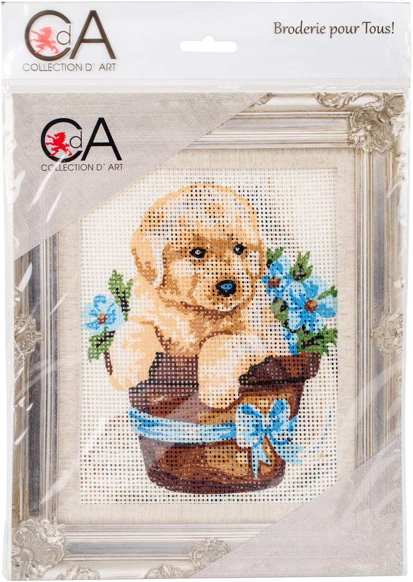 Collection D'ArtPuppy In Flower Pot Tapestry Kit, 100% Cotton, Multi-Colour, 20 x 25 x 0.1 cm