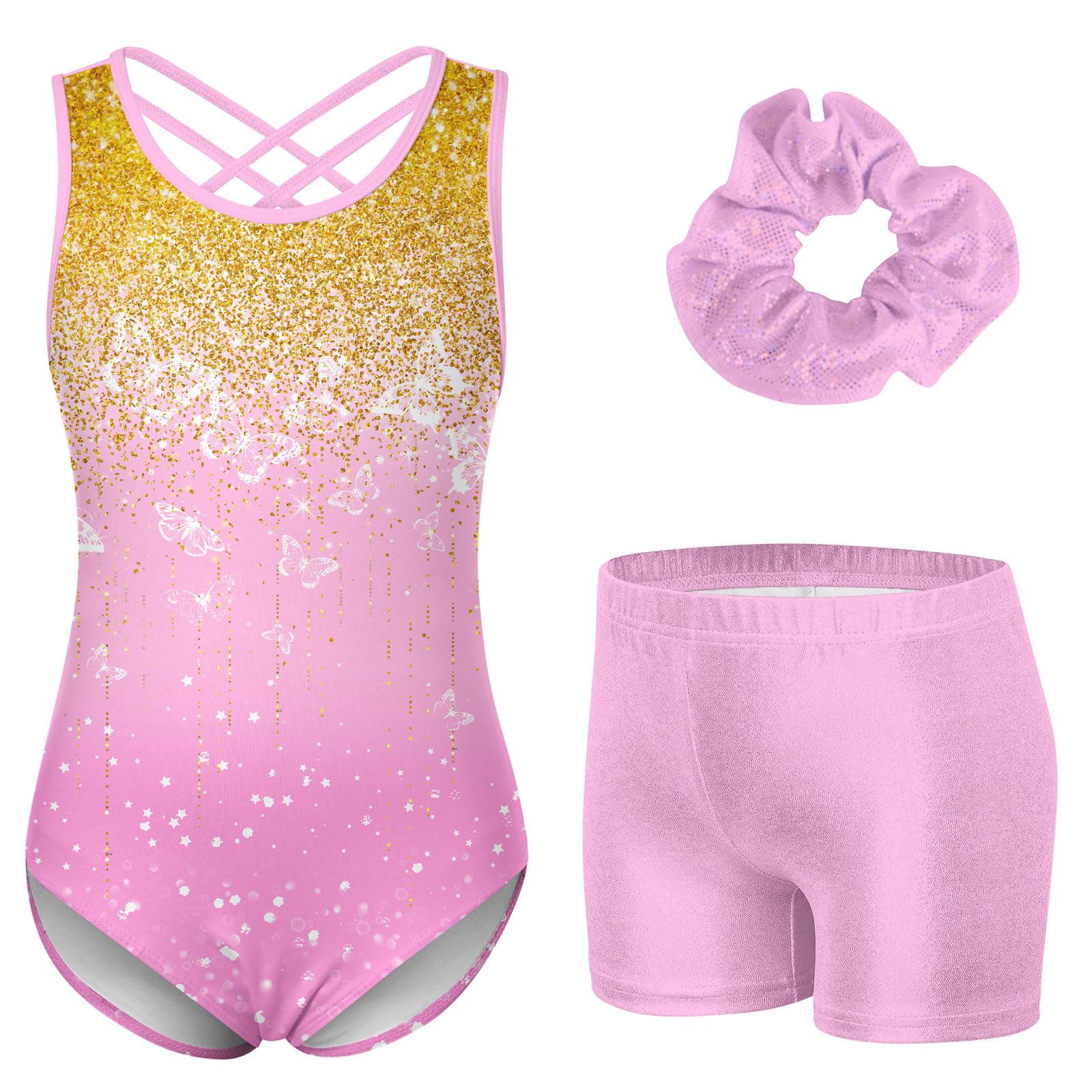 Photo 1 of ******MISSINF SCRUNCHIE********
Idgreatim Leotards for Girls Size 7-8 Gymnastics Outfits with Shorts 3 Piece Activewear Unitards Sequine Biketard Ballet Dance Set