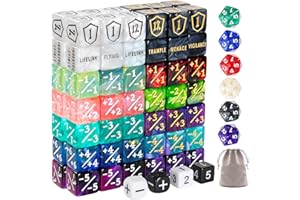 RAVONIXIS 100 PCS MTG Dice Set – Ability Keyword Counters, +1/-1 Life Counter Shield Shaped Dice, D20 Number Dice, Buff Tokens, with 2 Velvet Bags for Storage