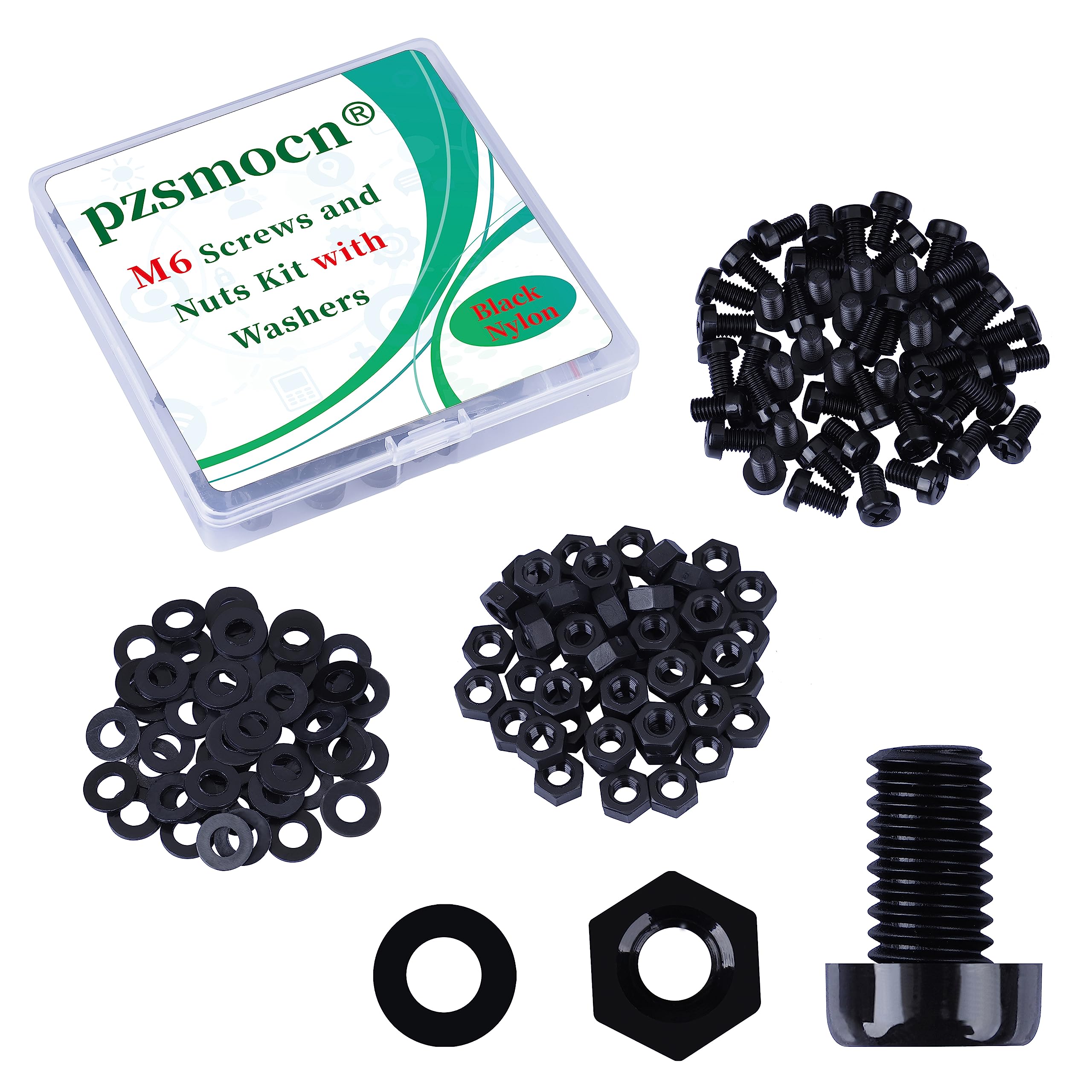Pzsmocn 150 Pieces/50 Sets M6*10 mm Plastic Black
