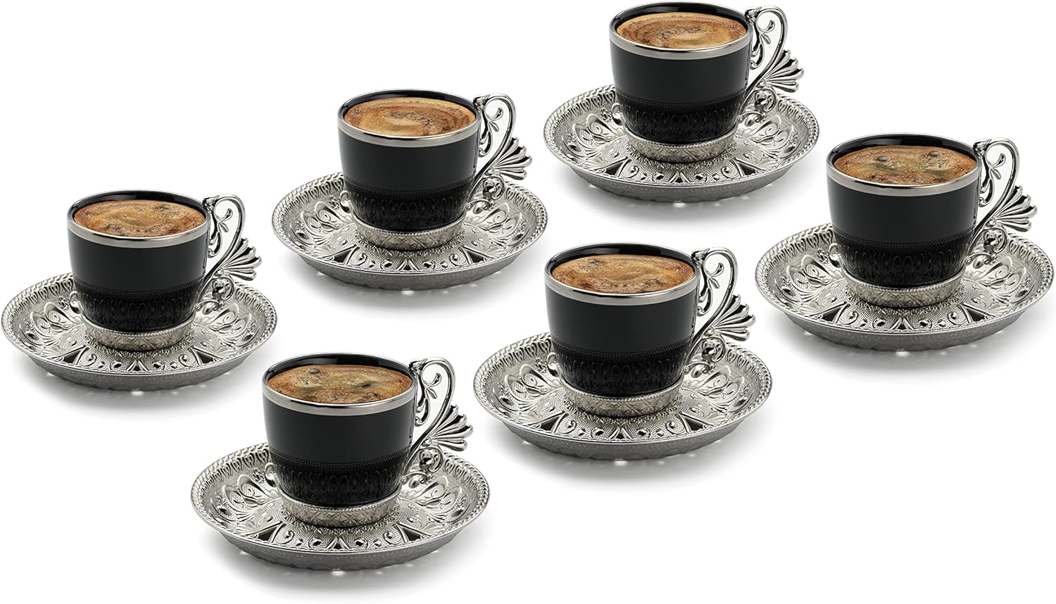 Fancy Turkish Coffee Cup Saucers Set of 6, Porcelain 4 oz