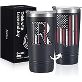 Onebttl Personalized Gifts for Men, Initial Birthday Gifts for Dad, Grandpa, Uncle, Brother, Friends, American Flag Tumbler - 20oz Insulated Stainless Steel Tumbler - R