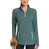 Soneven Women Thermal Fleece Sweatshirt Half Zip Thumbholes Winter Long Sleeve Pullover Tops Mock Neck Running Jacket
