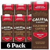 Califia Farms - Pure Black Medium Roast Cold Brew Coffee, 32 Oz (Pack of 6), 100% Arabica, Shelf Stable, Plant Based, Vegan, Gluten Free, Non GMO, Sugar Free, Iced Coffee