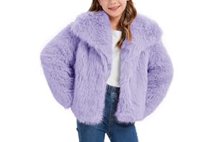 Rousytn Girls Faux Fur Coat Fluffy Furry Fleece Jacket Kids Warm Winter Shaggy Outwear with Pockets 5-14 Years