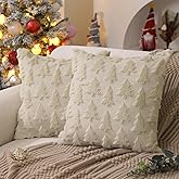 DFXSZ Christmas Tree Pillow Covers 16x16 inch Set of 2 Christmas Decoration Beige Soft Plush Faux Fur Jacquard Throw Pillows for Bedroom Sofa Holiday Festivals Winter Home Decor PTK006C16