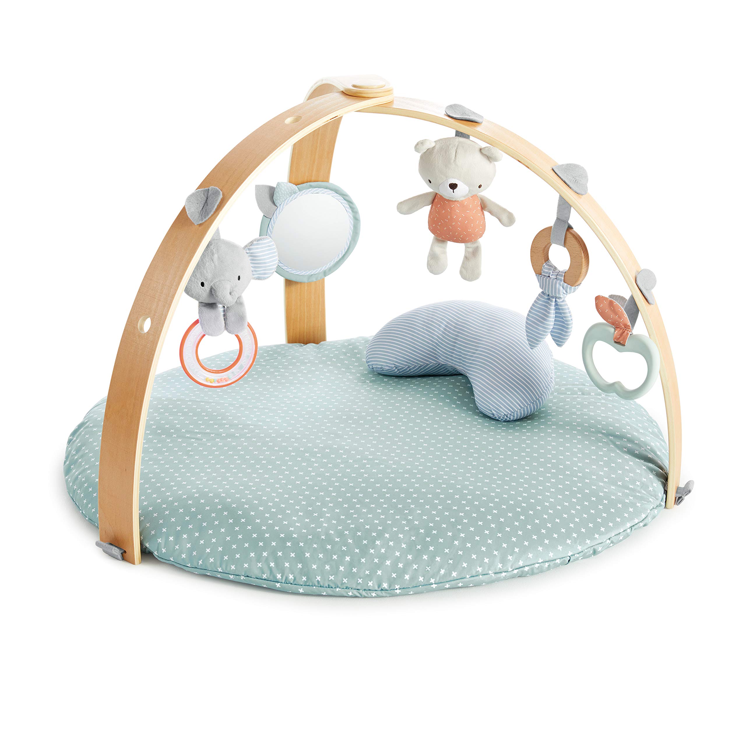 Ingenuity Cozy Spot Reversible Duvet Activity Gym & Play Mat with Wooden Toy bar- Loamy, Ages Newborn +