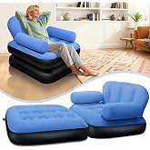 PRAXXIS Blow Up Pull Out Couch w/Headboard,Flocked Inflatable Chair | Folding Inflatable Chairs for Adult family,Portable Inflatable Sofa,Durable Inflatable Couch for Camping, Water-proof PVC