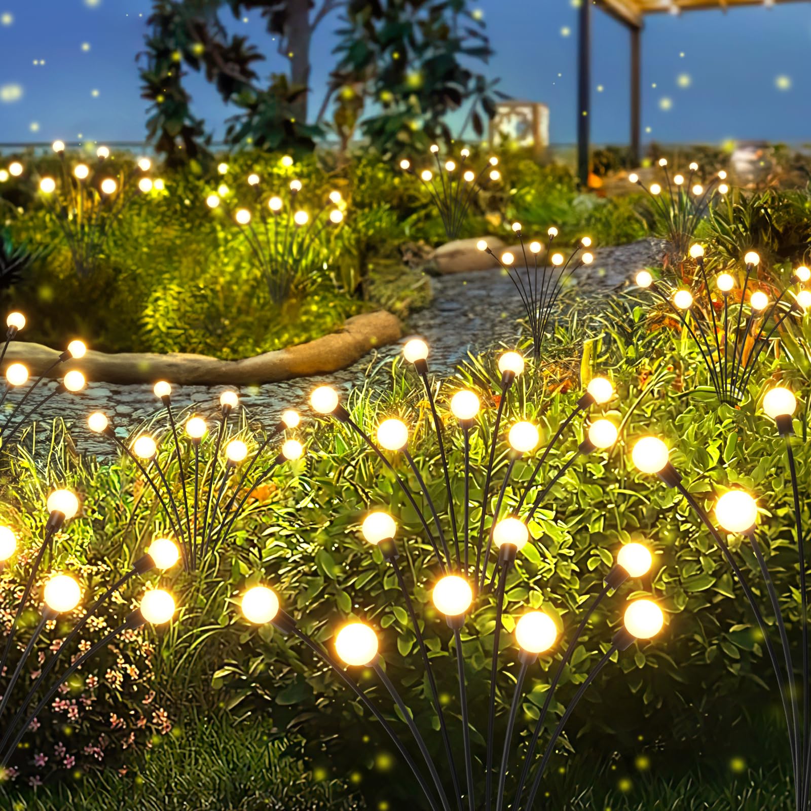 RICEEL 4 Pack Solar Garden Lights Outdoor Waterproof Firefly Lights...