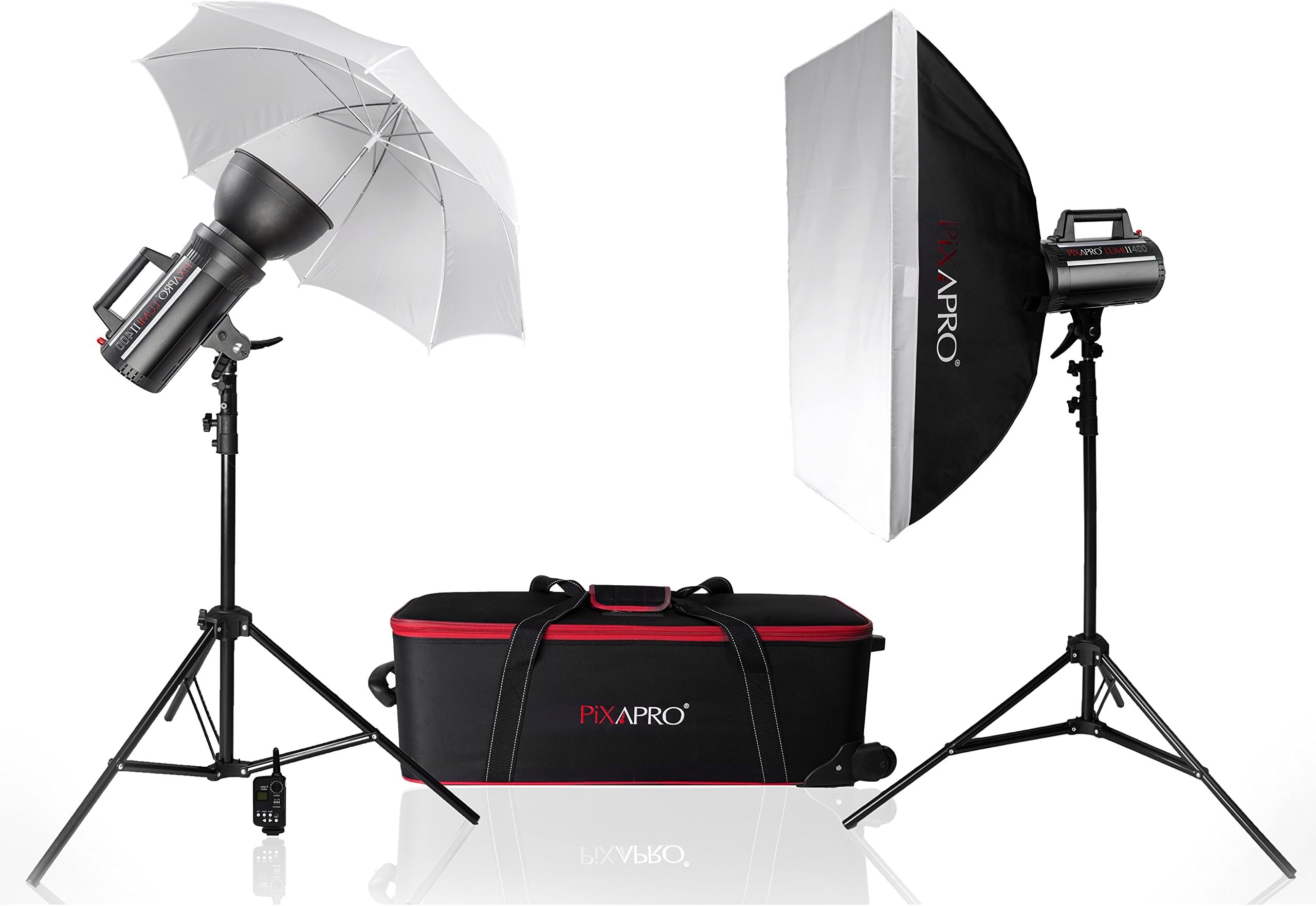 PIXAPRO® LUMI400 II Twin Kit Gemini GS400II Studio Strobe 800Ws Fan Cooled Digital Display Monolight Built-In Receiver 2-Head Beauty Strobe Flash Kit Bowens S-Type Fitting Fashion Photography School Portrait, Baby Photography, Glamour Photography, Product Photography (Lumi400 Twin 400Ws Studio Flash Kit)