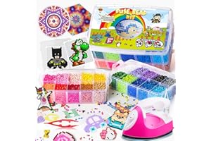 Goody King Board Fuse Beads Iron Set - Fuse Bead Kit for Kids Crafts with Bead Pegboard and Aqua Pony Beads, Pixel Art and Craft Kit (Large Set with Iron)