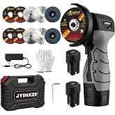 JYINKZF Cordless Angle Grinder 3", 16.8V Mini Cutoff Tool, 10 Discs, Gray | 19,500 RPM Mini Angle Grinder with 2x 2.0Ah Batteries, Hard Case &amp; 10 Discs for Metal/Wood/Tile/PVC Cutting.