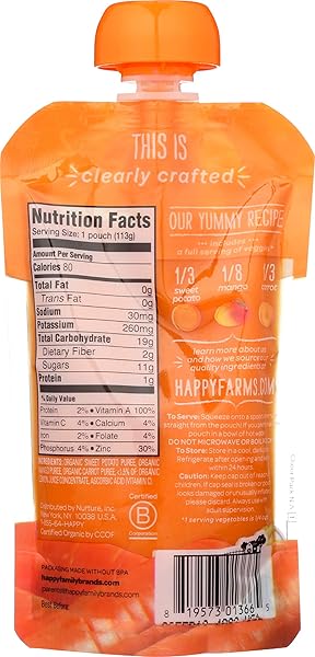 HAPPY BABY, BABY FOOD SWEET POTATO MANGO CARROT ORGANIC, 4 OUNCE