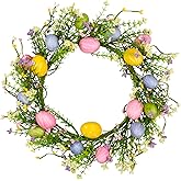 VGIA 12 inch Artificial Easter Wreath with Colored Egg and Mixed Twigs Spring Wreath for Front Door with Easter Decorations