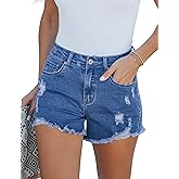 luvamia Jean Shorts for Women High Waisted Stretchy Distressed Denim Shorts Ripped Frayed Raw Hem Summer Casual Shorts