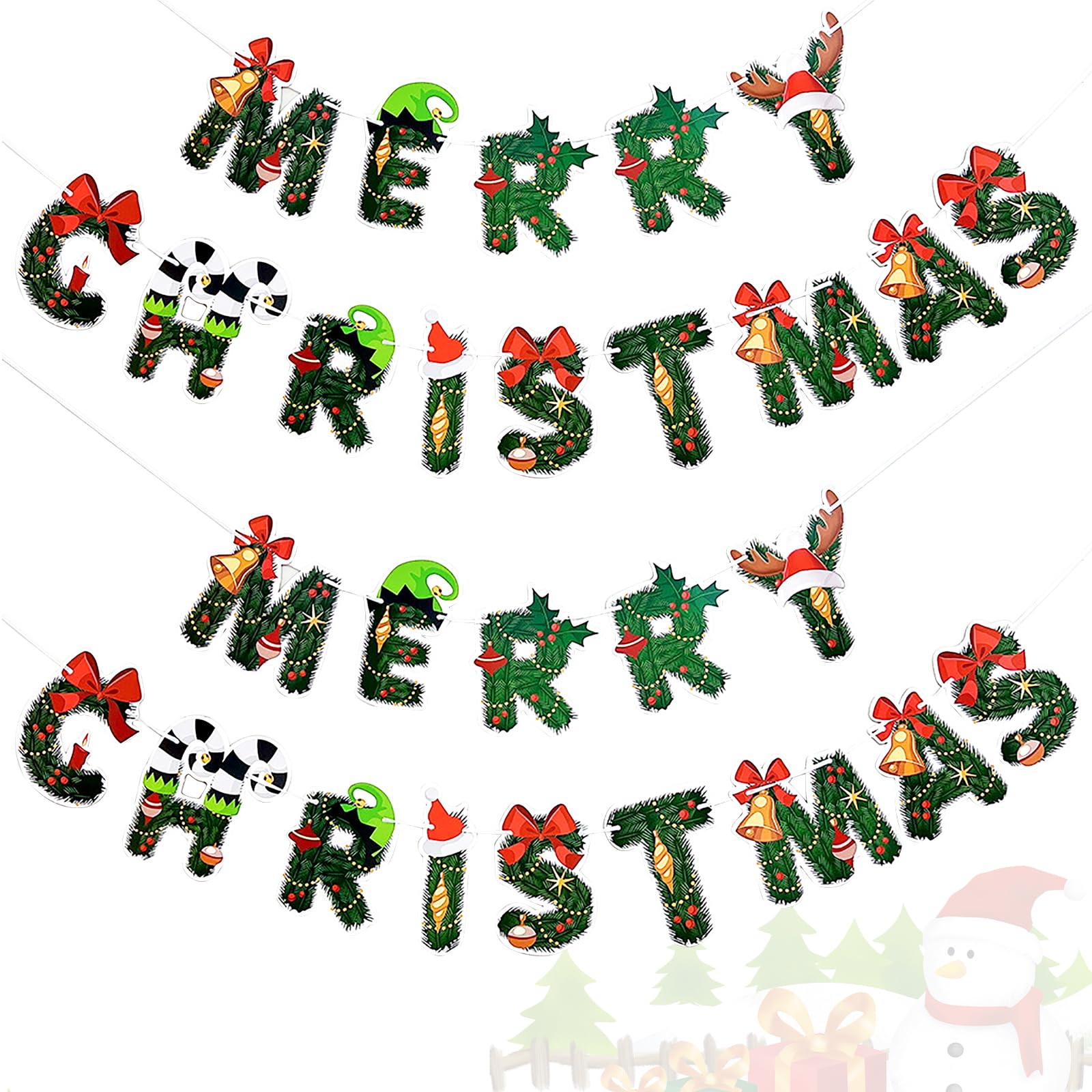 2PCs Merry Christmas Bunting Banner Hanging Paper Banners Garland, Christmas Letter Banner Xmas Signs Hanging Decoration, for Xmas Party Home Office