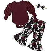 NAPU Baby Girl Clothes Long Sleeve Romper 3Pcs Baby Girl Outfits Flare Pants Set with Headband Fall Baby Girl Winter Clothes