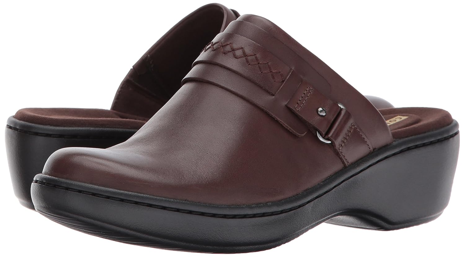 clarks women's delana amber mule black leather 5 b(m) us