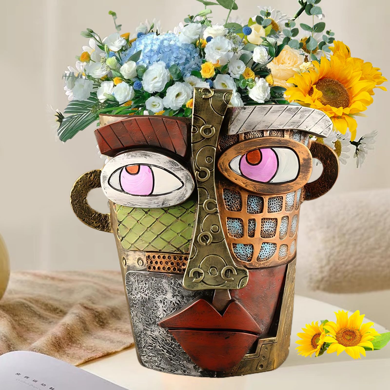 Teeloray Brutalist Abstract Beauty Face Planters, Flower Pot Ornaments, Unique Abstract Planter, Indoor Funny Succulent Planter for Home Decorations, Room Decoration, Retro