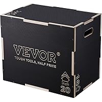 VEVOR 3 in 1 Plyometric Jump Box, 24/20/16 Inch Wooden Plyo Box, Platform & Jumping Agility Box, Anti-Slip Fitness Exercise S