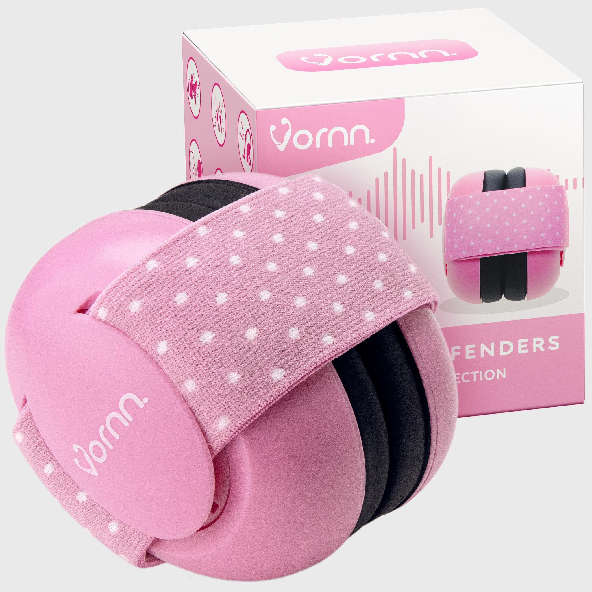 VORNN Baby Ear Defenders & Infant Headphones Noise Cancelling Earmuffs for Babies and Toddlers 0-36 Months in Pink | CE & UKCA Certified for Hearing Protection, Comfortable Fit & Safe Sleep