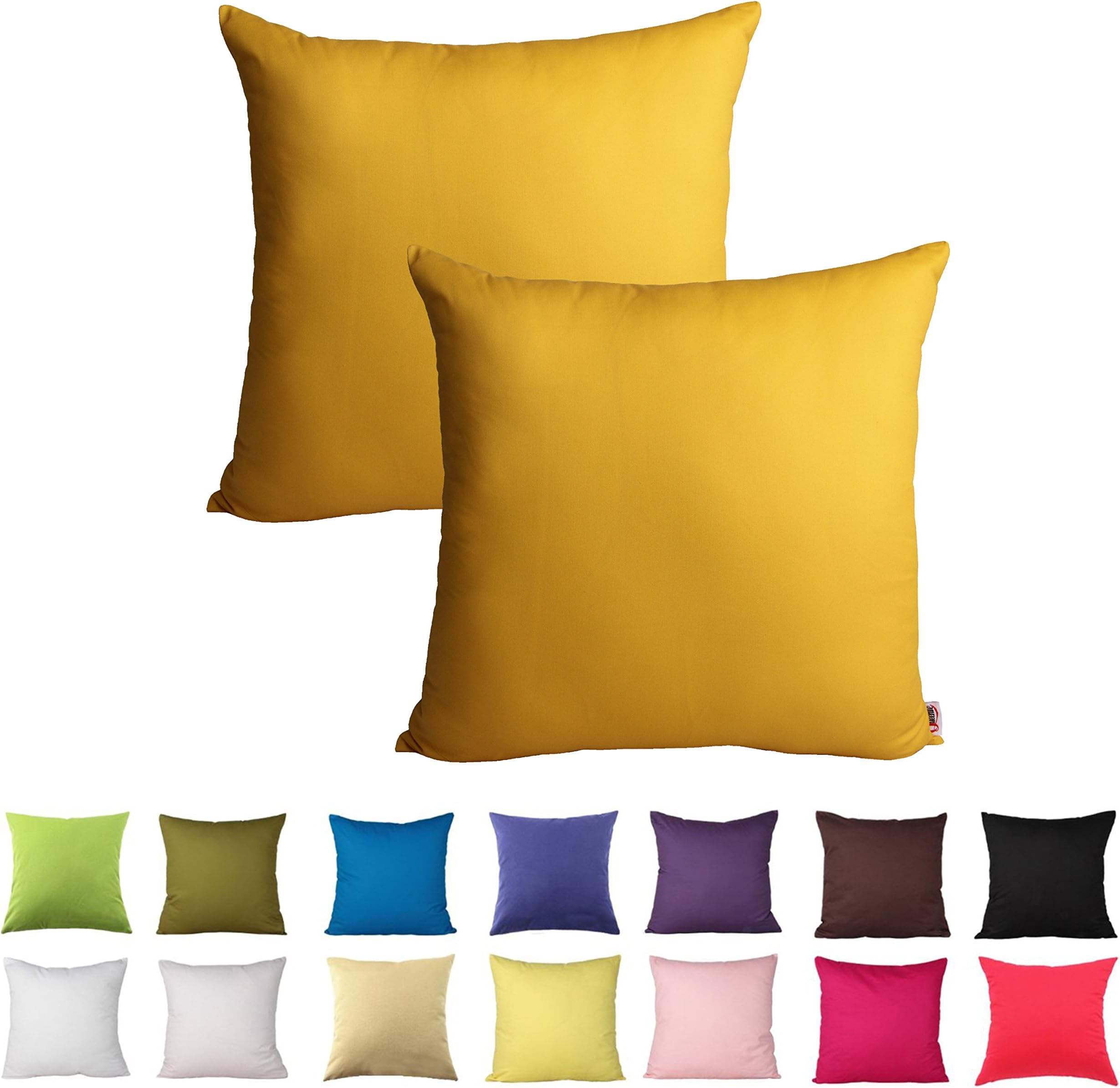 Queenie - 2 Pcs Solid Color Cotton Decorative Pillowcase Cushion Cover for Sofa Throw Pillow Case Available in 14 Colors & 5 Sizess (26 x 26 Inch (65 x 65 cm), Mustard Yellow)
