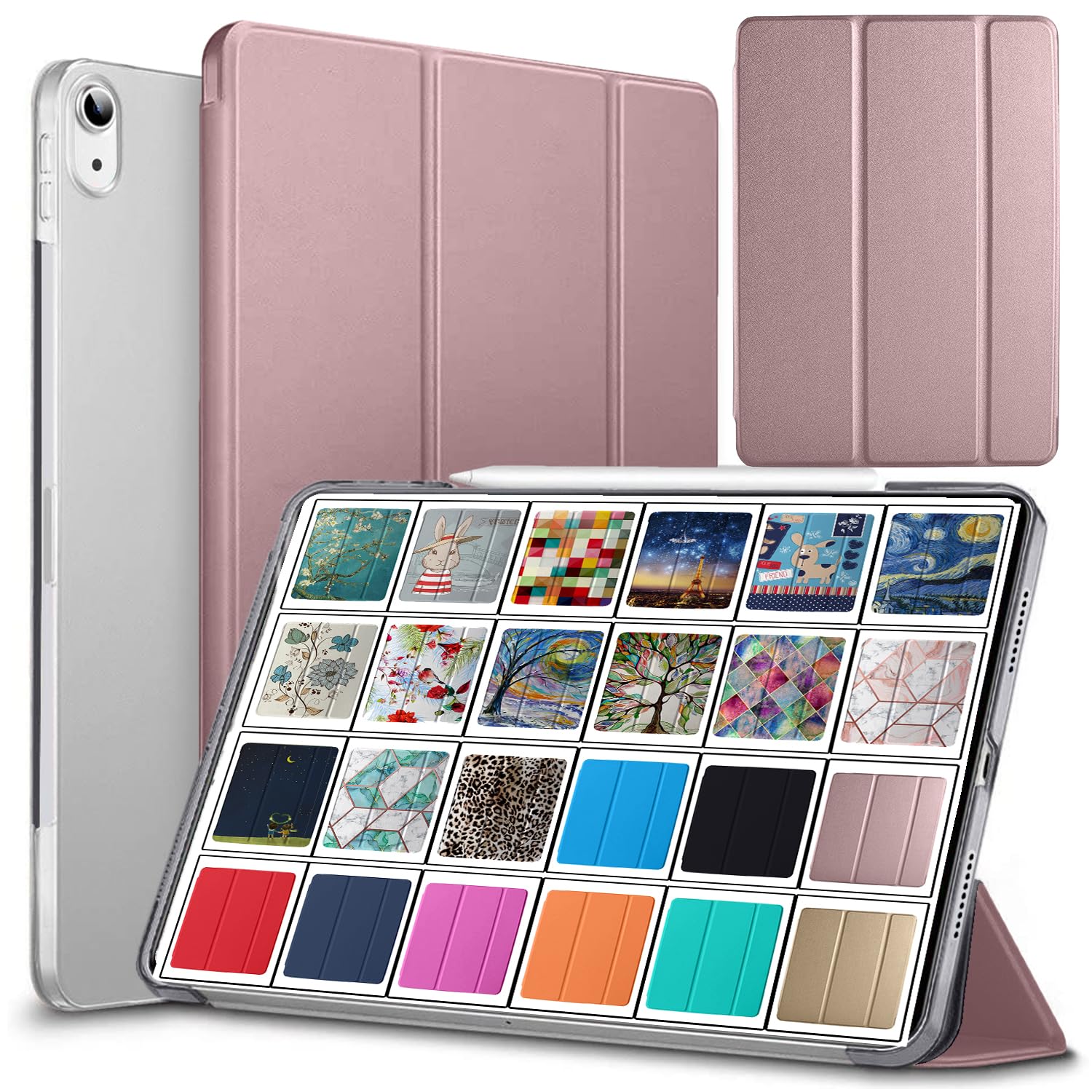 DuraSafe Cases for iPad Mini 6 8.3 Inch 2021 [ Mini 6th Gen ] A2567 A2568 A2569 MK7M3B/A MLWL3B/A MK7R3B/A MK7P3B/A MK7T3B/A Trifold Hard Smart PC Translucent Back Cover - Rose Gold