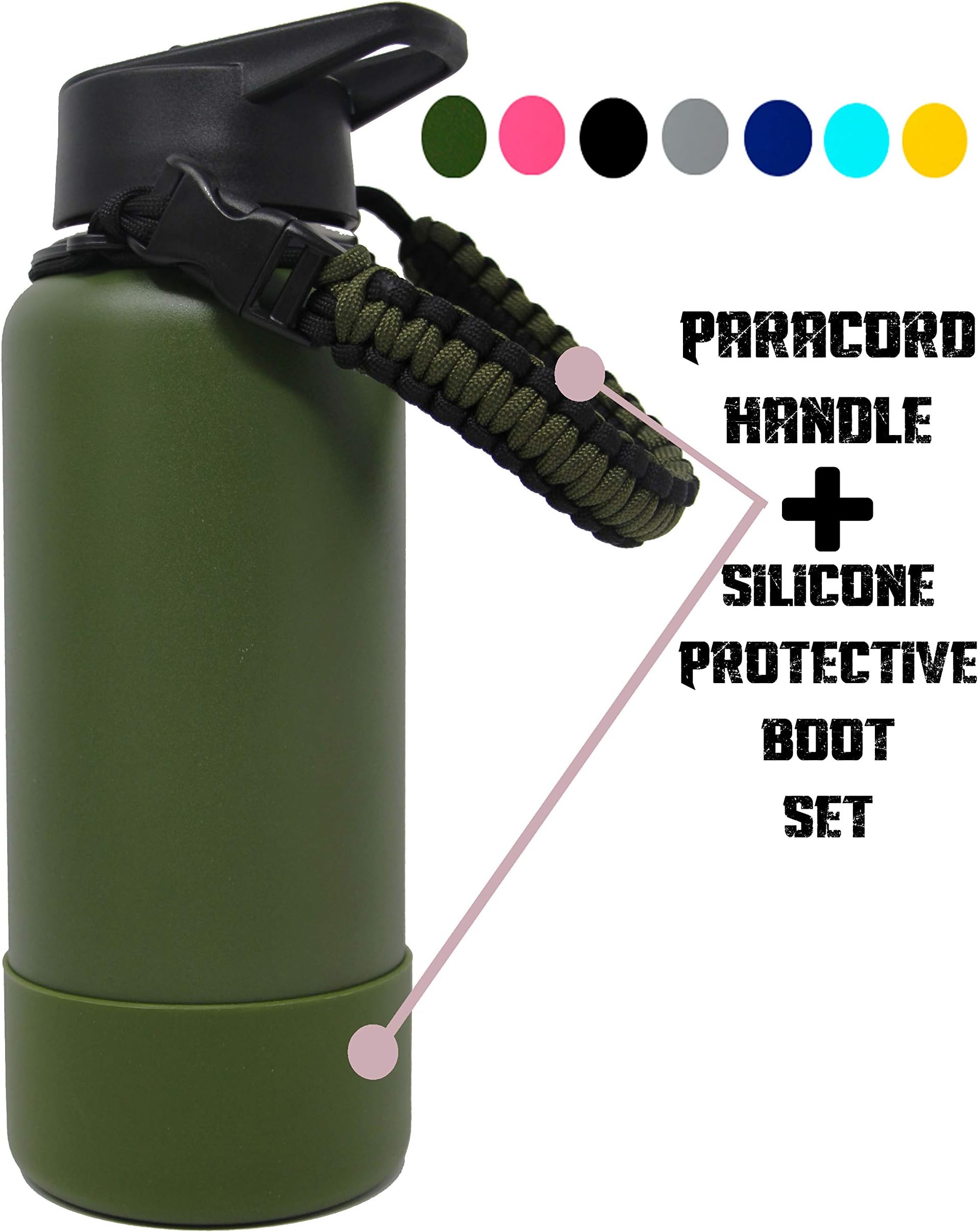 One MissionX Paracord Handle & Protective Bottom Silicone Boot Cover Set - Compatible with 32 & 40 oz Hydro Flask, Iron…