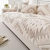 XSlive Boho Plush Couch Covers for Sofa Washable, Fuzzy Soft Couch Cover for Sectional Sofa, Non Slip Jacquard Sofa Cover Furniture Protector for Kids, Pets (Light Coffee,28"x28")