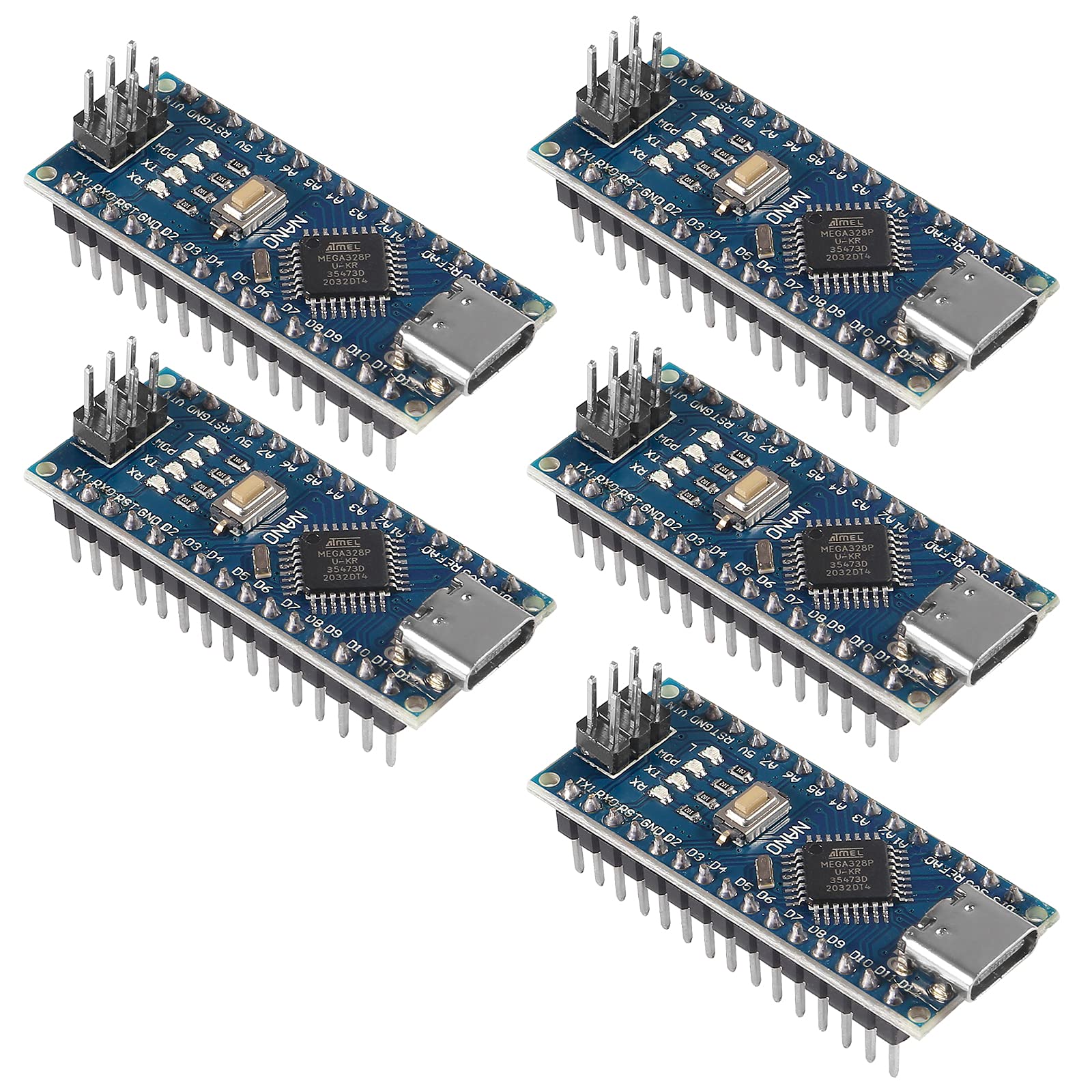 AITRIP 5pcs for Nano Board CH340/ATmega+328P Without USB Cable, Type-C Connection Compatible with Arduino for Nano V3.0,Welded Module