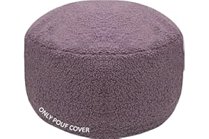 GLAXYFUR Unstuffed Ottoman Pouf Cover,Sherpa Fleece Faux Fur Foot Stool, 20x12 Inches Storage Solution, Floor Bean Bag (No Filler),Foot Rest for Living Room, Bedroom, Cover ONLY Purple