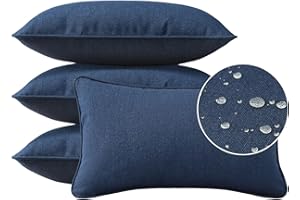 Unimatta Sunbrella Decorative Outdoor Water Repellent Throw Pillows with Inserts, Set of 4, 20" x12" Pillows for Patio, Backyard, Bed, Couch, and Patio Furniture, Specrtum Indigo
