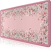 HAOCOO Rose Desk Pad Mat Floral, Cute Desk Matt for Desktop, Non-Slip Large Mouse Pad with Edge Stitching, Waterproof Keyboard Mat for Gaming, Office, Women Office Aesthetics