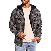 Yousify Mens Sherpa Flannel Shirt Jacket Fleece Lined Hooded Jacket Long Sleeve Button and Zipper Plaid Winter Coat