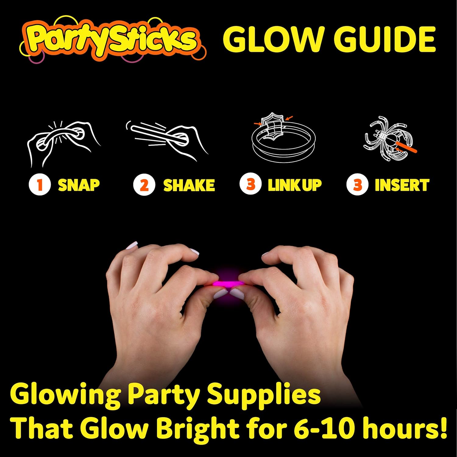 PartySticks Glow Party Skeleton Kit Party Favors for Kids - 24pk Glow in The Dark Party Decorations with 15 Glow Sticks, 3 Skeletons, 3 Spider Rings, and 3 Glow Bracelet Connectors: Toys & Games