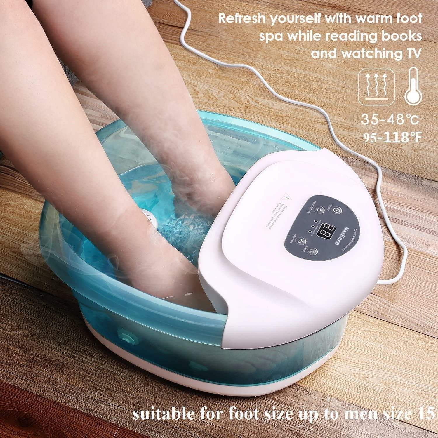 Foot Spa/Bath Massager with Heat Bubbles Vibration 3 in 1 Function, 4 Massaging Rollers Pedicure for Tired Feet Stress Relief Help Sleep Home Use: Health & Personal Care