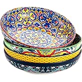 HENXFEN LEAD Pasta & Salad Bowls Set of 4, 45 oz Large Ceramic Serving Bowls – Colorful 9 Inch Wide & Shallow Bowls for Soup & Pasta, Microwave & Dishwasher Safe