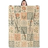 Vintage Floral Patchwork Throw Blanket, Lightweight Warm Elegant Botanical Flannel Blanket, Home Decor and Gifts, Soft Cozy Blankets for Women Mom Girls, 50"x60" for Bed Couch Travel Office