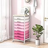 SYKIARIOL Utility Cart with 8 Drawer,Rolling Storage Cart with Wooden Tabletop and Lockable Wheels,Storage Drawer Cart with L