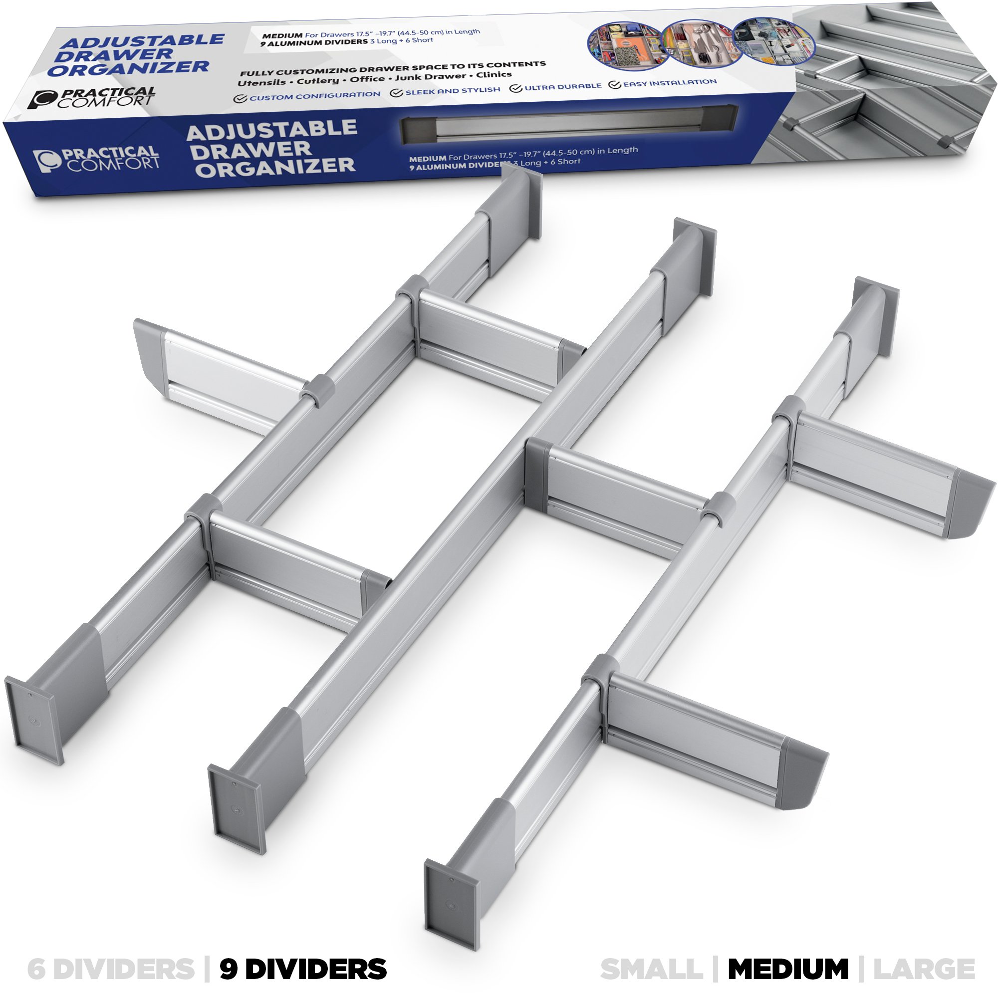 Practical Comfort Adjustable Drawer Organizer 9 Drawer Dividers