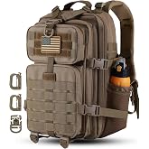 Hannibal Tactical 30L MOLLE Assault Pack, Tactical Backpack Military Army Camping Rucksack with Bottle Holder, 3-Day Pack, Khaki