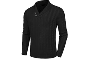 COOFANDY Men's Shawl Collar Pullover Sweater Slim Fit Casual Button Cable Knit Sweaters