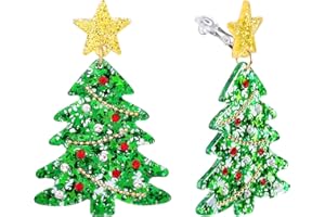 HAISWET Clip on Earrings Christmas Tree Shape Earrings for Women Holiday Earrings Tree Star Earrings Drop Dangle Earring Statement Party Jewelry