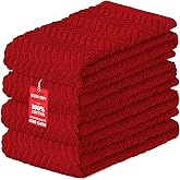 DecorRack 100% Cotton Kitchen Towels, 15" x 25" Absorbent Dish Towels [Premium Quality 400 GSM] Red (Pack of 4)