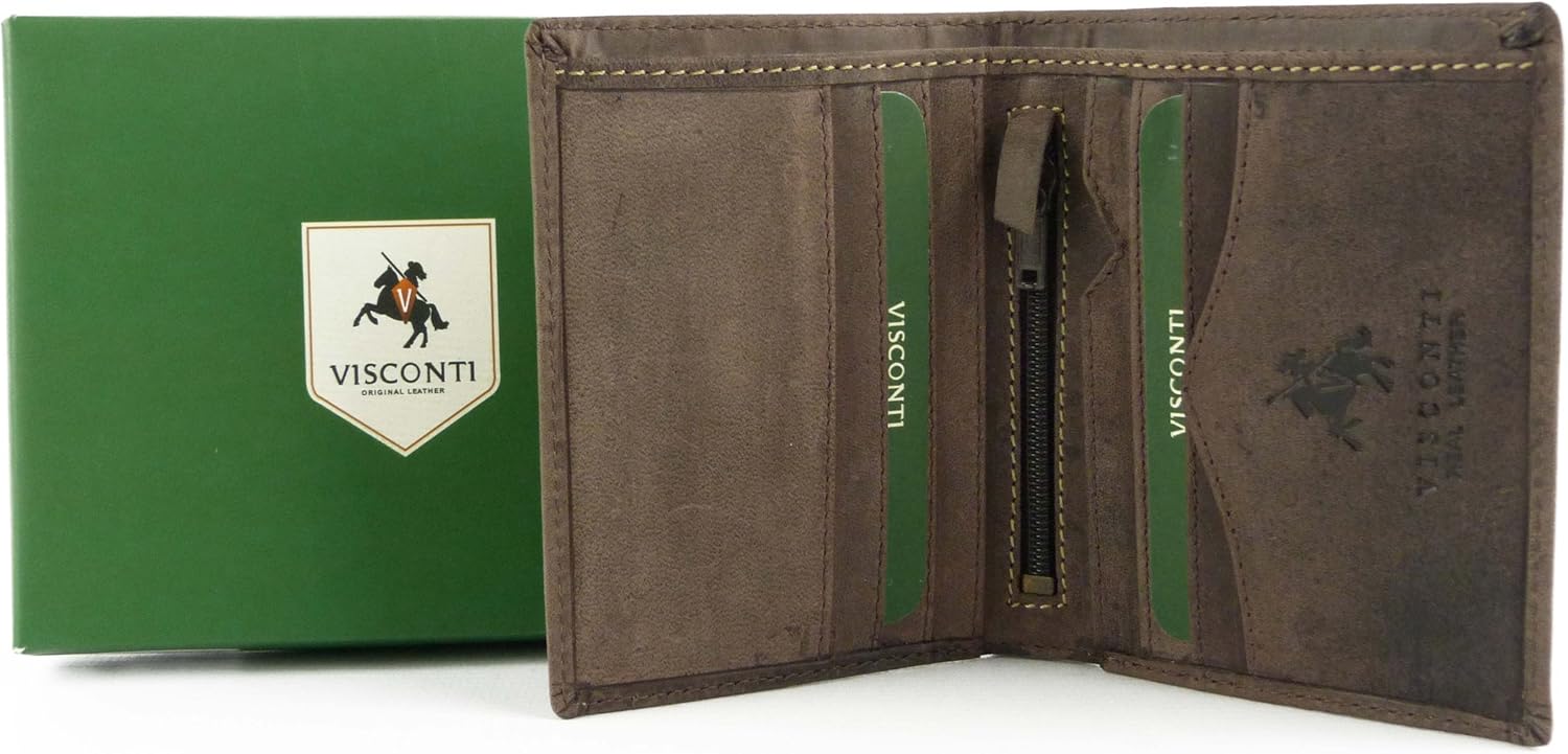 Visconti Mens Premium Leather Compact Wallet Hunter Collection Gift Box (Distressed Brown), Dimensions: Approx 10cm x 8 cm (4" x 3.25") - Image 4
