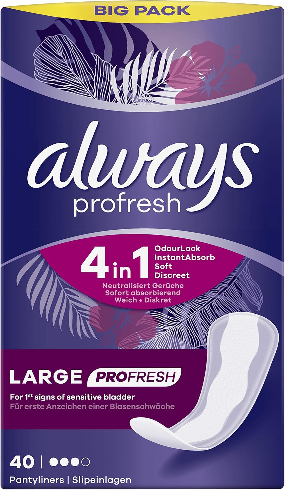 Always Profresh Panty Liners Large 160 Liners 40x4 Packs Odour Neutraliser