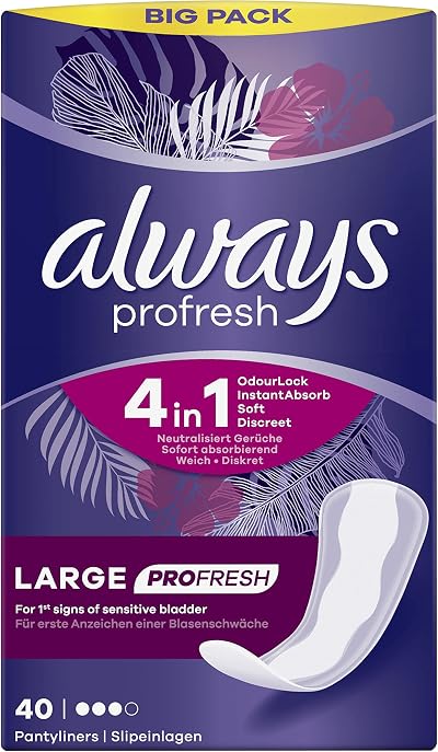 Always Profresh Panty Liners Large 160 Liners 40x4 Packs Odour Neutraliser