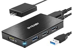 Universal Powered USB Hub, BYEASY Aluminum 3 Ports USB 3.0 Hub and 1 USB Smart Charging Port with Power Adapter, Slim USB Splitter for iMac Pro, MacBook Air/Mini, PS5, Surface Pro, Notebook PC, HDD